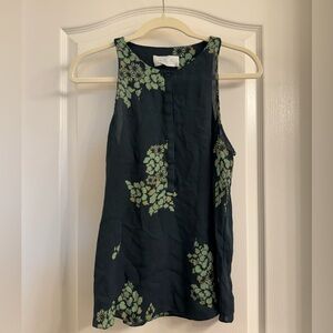 A.L.C. 100% Silk Dark Green Floral Blouse